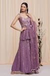 Buy_Yoshita Couture_Purple Georgette Embroidered Mirror Sweetheart Neck Myra Peplum Sharara Set _at_Aza_Fashions