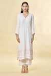 Buy_Romaa_White Embroidered Chikankari V Neck Kurta Set _Online_at_Aza_Fashions
