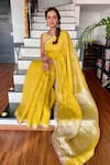 Buy_Anavila_Yellow Linen Checkered Saree_at_Aza_Fashions