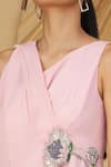 Rajat K Tangri_Pink Georgette Cutdana And Sequin, Beads One Shoulder Pre-draped Jumpsuit Saree _at_Aza_Fashions