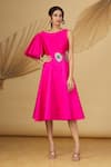 Buy_Rajat K Tangri_Pink Tafetta Cutdana And Sequin, Beads Round Flared Midi Dress _at_Aza_Fashions