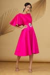 Buy_Rajat K Tangri_Pink Tafetta Cutdana And Sequin, Beads Round Flared Midi Dress _Online_at_Aza_Fashions