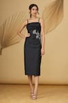 Buy_Rajat K Tangri_Black Tafetta Cutdana And Sequin, Beads Square Neck Strappy Midi Dress _at_Aza_Fashions
