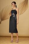 Shop_Rajat K Tangri_Black Tafetta Cutdana And Sequin, Beads Square Neck Strappy Midi Dress _Online_at_Aza_Fashions