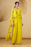 Buy_Rajat K Tangri_Yellow Georgette Embellishment Cutdana Round Cape Style Jumpsuit _at_Aza_Fashions