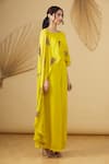 Rajat K Tangri_Yellow Georgette Embellishment Cutdana Round Cape Style Jumpsuit _Online_at_Aza_Fashions