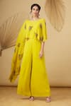 Buy_Rajat K Tangri_Yellow Georgette Embellishment Cutdana Round Cape Style Jumpsuit _Online_at_Aza_Fashions