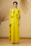 Shop_Rajat K Tangri_Yellow Georgette Embellishment Cutdana Round Cape Style Jumpsuit _Online_at_Aza_Fashions