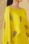 Rajat K Tangri_Yellow Georgette Embellishment Cutdana Round Cape Style Jumpsuit _at_Aza_Fashions