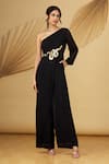 Buy_Rajat K Tangri_Black Georgette Sequin And Cutdana One Shoulder Jumpsuit _at_Aza_Fashions