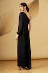 Shop_Rajat K Tangri_Black Georgette Sequin And Cutdana One Shoulder Jumpsuit _at_Aza_Fashions