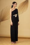 Rajat K Tangri_Black Georgette Sequin And Cutdana One Shoulder Jumpsuit _Online_at_Aza_Fashions