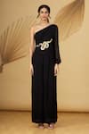 Shop_Rajat K Tangri_Black Georgette Sequin And Cutdana One Shoulder Jumpsuit _Online_at_Aza_Fashions