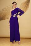 Buy_Rajat K Tangri_Blue Georgette One Shoulder Jumpsuit_at_Aza_Fashions