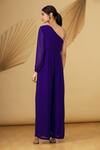 Shop_Rajat K Tangri_Blue Georgette Sequin And Cutdana One Shoulder Jumpsuit _at_Aza_Fashions