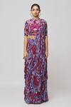 DiyaRajvvir_Purple Georgette, Modal, Linen Cut Work, Mirrors Printed Skirt Saree With Blouse _at_Aza_Fashions
