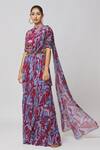 DiyaRajvvir_Purple Georgette, Modal, Linen Cut Work, Mirrors Printed Skirt Saree With Blouse _Online_at_Aza_Fashions