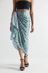 Reistor_Blue Bemberg Satin Printed Leaf Sarong For Women_Online_at_Aza_Fashions