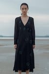 Buy The Loom Art Black Pure Handwoven Silk V Neck Dress at Aza Fashions Buy_The Loom Art_Black Pure Handwoven Silk V Neck Dress _at_Aza_Fashions