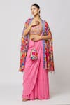 Buy_DiyaRajvvir_Pink Georgette, Modal Embroidery, Cut Work, Gharara Saree Set With Printed Cape _Online_at_Aza_Fashions