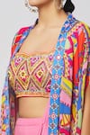 Shop_DiyaRajvvir_Pink Georgette, Modal Embroidery, Cut Work, Gharara Saree Set With Printed Cape _Online_at_Aza_Fashions
