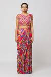 DiyaRajvvir_Pink Georgette, Modal Embroidery, Cut Work Printed Gharara Saree With Blouse _at_Aza_Fashions