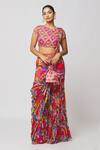 DiyaRajvvir_Pink Georgette, Modal Embroidery, Cut Work Printed Gharara Saree With Blouse _Online_at_Aza_Fashions