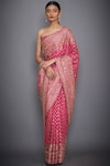 Buy_RI.Ritu Kumar_Fuchsia Satin Embroidered Saree With Unstitched Blouse _at_Aza_Fashions