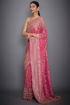 Shop_RI.Ritu Kumar_Fuchsia Satin Embroidered Saree With Unstitched Blouse _at_Aza_Fashions