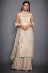 Buy_RI.Ritu Kumar_Beige Silk Halter Kurta Palazzo Set _at_Aza_Fashions