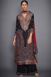 Buy_RI.Ritu Kumar_Black Silk V Neck Printed Kurta And Palazzo Set _at_Aza_Fashions