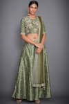 Buy_RI.Ritu Kumar_Green Polyester Dupion Round Embroidered Blouse With Palazzos And Dupatta _at_Aza_Fashions