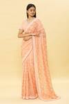 Buy_Romaa_Peach Petticoat Satin Lycra, Saree Chiffon Chikankari, Jaal With Blouse_at_Aza_Fashions