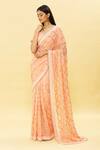 Romaa_Peach Petticoat Satin Lycra, Saree Chiffon Chikankari, Jaal With Blouse_Online_at_Aza_Fashions