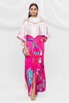 Buy_Pria Kataria Puri_Pink Crepe Floral Fring Neck Pattern Kaftan  _at_Aza_Fashions