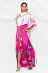 Buy_Pria Kataria Puri_Pink Crepe Floral Fring Neck Pattern Kaftan  _Online_at_Aza_Fashions