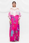 Shop_Pria Kataria Puri_Pink Crepe Floral Fring Neck Pattern Kaftan  _Online_at_Aza_Fashions