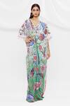 Buy_Pria Kataria Puri_White Georgette Floral V Neck Pattern Kaftan _at_Aza_Fashions