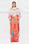 Buy_Pria Kataria Puri_White Crepe Embellished Floral High Neck Pattern Flared Sleeve Kaftan  _Online_at_Aza_Fashions