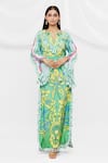 Buy_Pria Kataria Puri_Green Crepe Floral Notched Pattern Dress  _at_Aza_Fashions