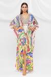 Buy_Pria Kataria Puri_White Crepe Floral Pattern Tassel Sleeve Kaftan_at_Aza_Fashions
