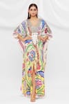 Buy_Pria Kataria Puri_White Crepe Embellished Floral Blunt V Pattern Tassel Sleeve Kaftan  _at_Aza_Fashions