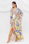 Buy_Pria Kataria Puri_White Crepe Embellished Floral Blunt V Pattern Tassel Sleeve Kaftan  _Online_at_Aza_Fashions