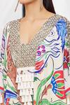 Pria Kataria Puri_White Crepe Floral Pattern Tassel Sleeve Kaftan_at_Aza_Fashions