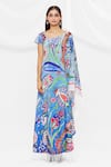 Pria Kataria Puri_Blue Crepe Embellished Floral Asymmetric Pattern Kaftan  _Online_at_Aza_Fashions