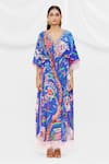 Buy_Pria Kataria Puri_Blue Crepe Embellished Floral V Neck Pattern Kaftan  _Online_at_Aza_Fashions