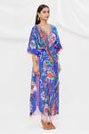 Shop_Pria Kataria Puri_Blue Crepe Embellished Floral V Neck Pattern Kaftan  _Online_at_Aza_Fashions