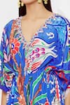 Pria Kataria Puri_Blue Crepe Embellished Floral V Neck Pattern Kaftan  _at_Aza_Fashions