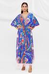 Buy_Pria Kataria Puri_Blue Crepe Embellished Floral V Neck Pattern Kaftan  _at_Aza_Fashions