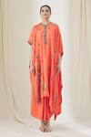 Anamika Khanna_Coral Embroidered Tunic And Draped Skirt Set_Online_at_Aza_Fashions